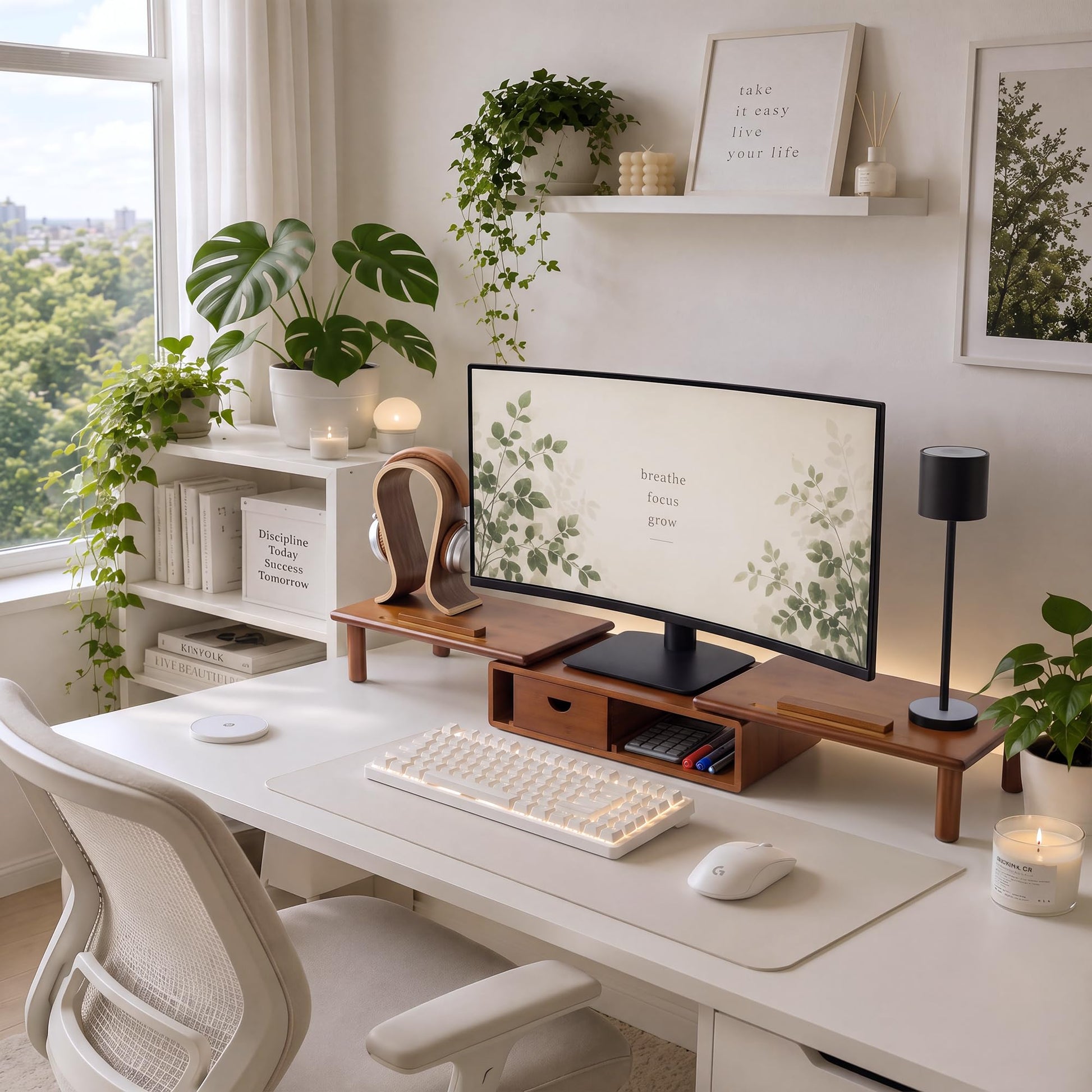ROCDEER Dual Monitor Stand Riser with Drawer for Desk Laptop
