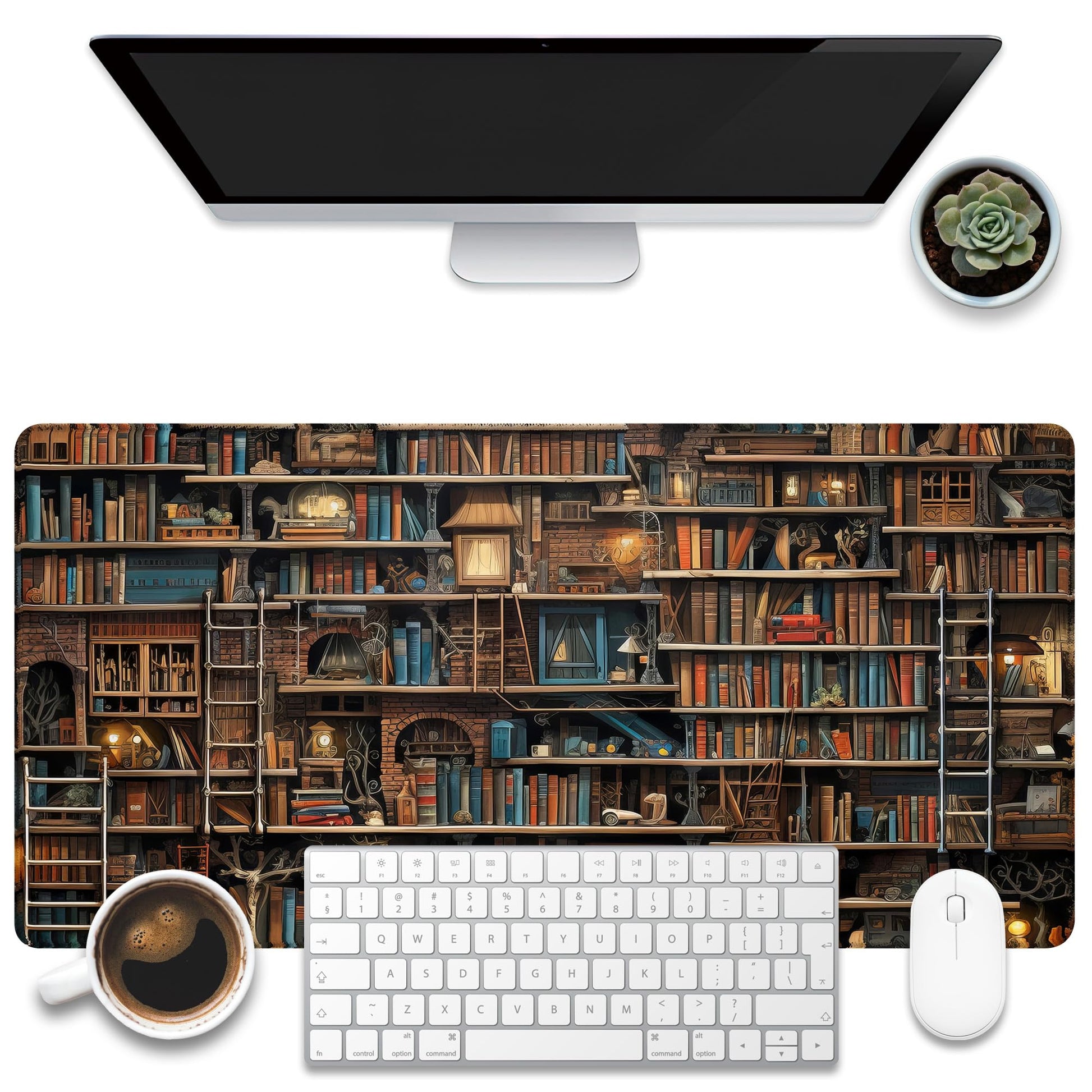 KOAIWPAE Desk Pad, Fantasy Shelves Desk Mat, Shelves Full of Books Large Gaming Mouse Pad for Desk