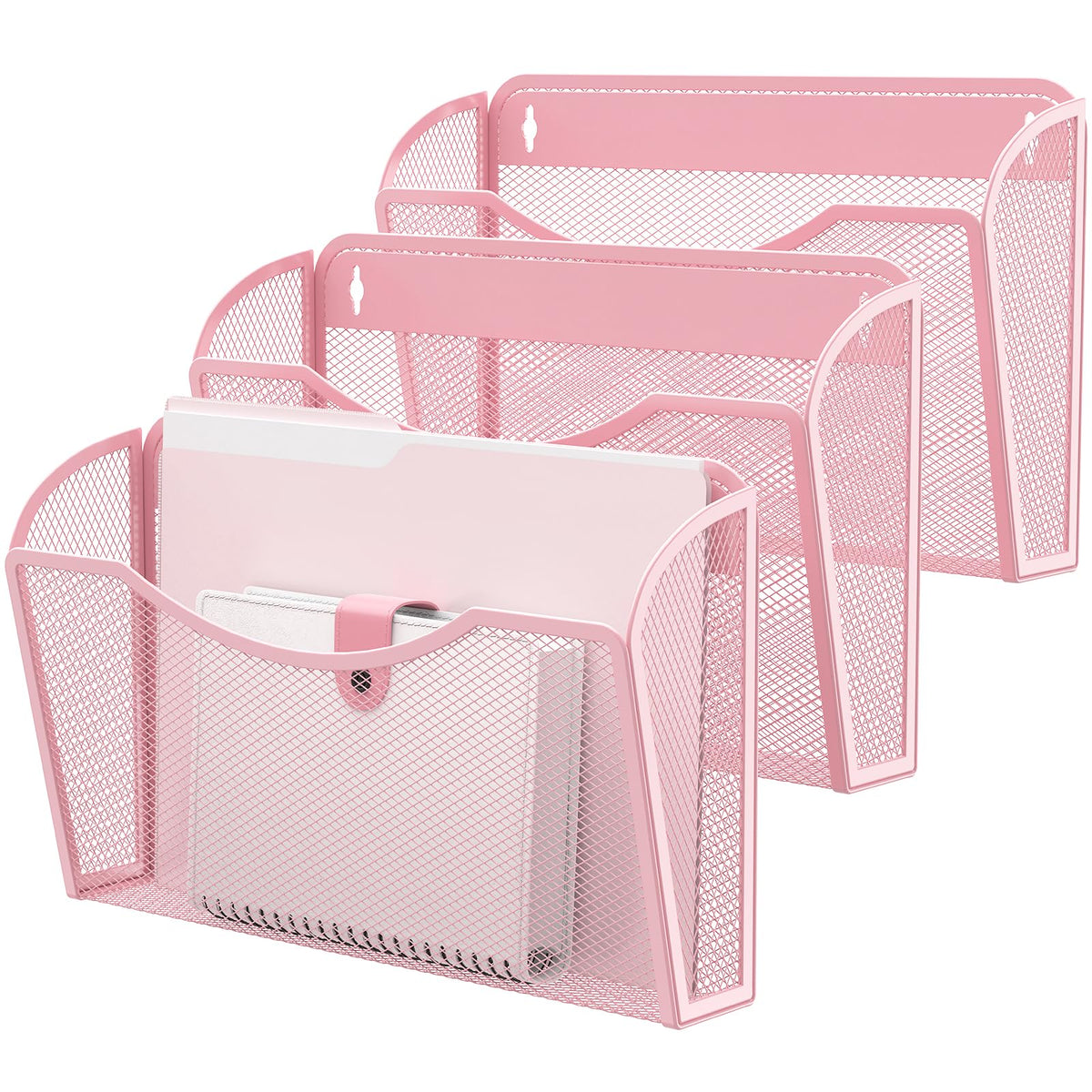 MINDEPOT Wall File Organizer, Hanging Wall File Holder, 3 Pack, Pink