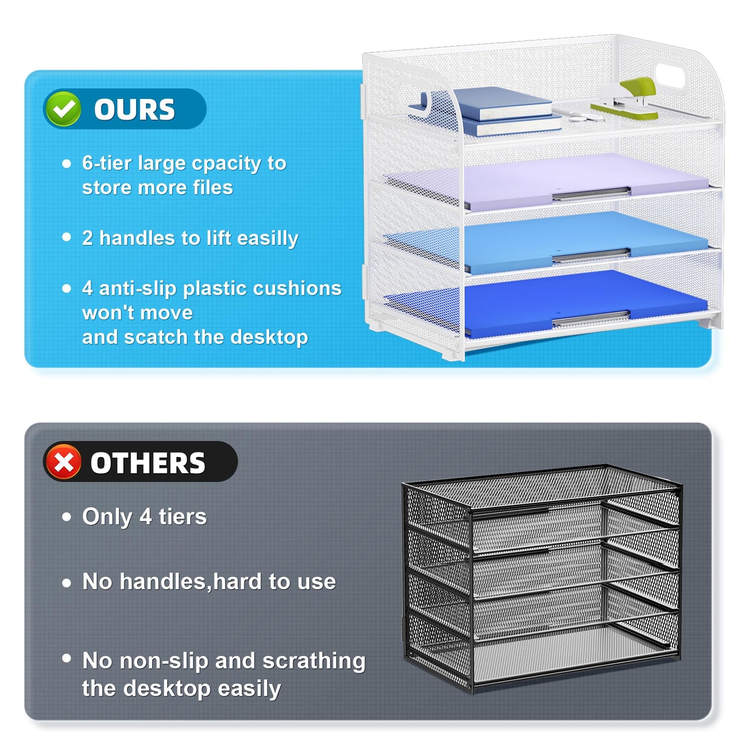 Marbrasse 4 Tier Paper Organizer Letter Tray, Mesh Desk File Organizer with Handle, Paper Sorter