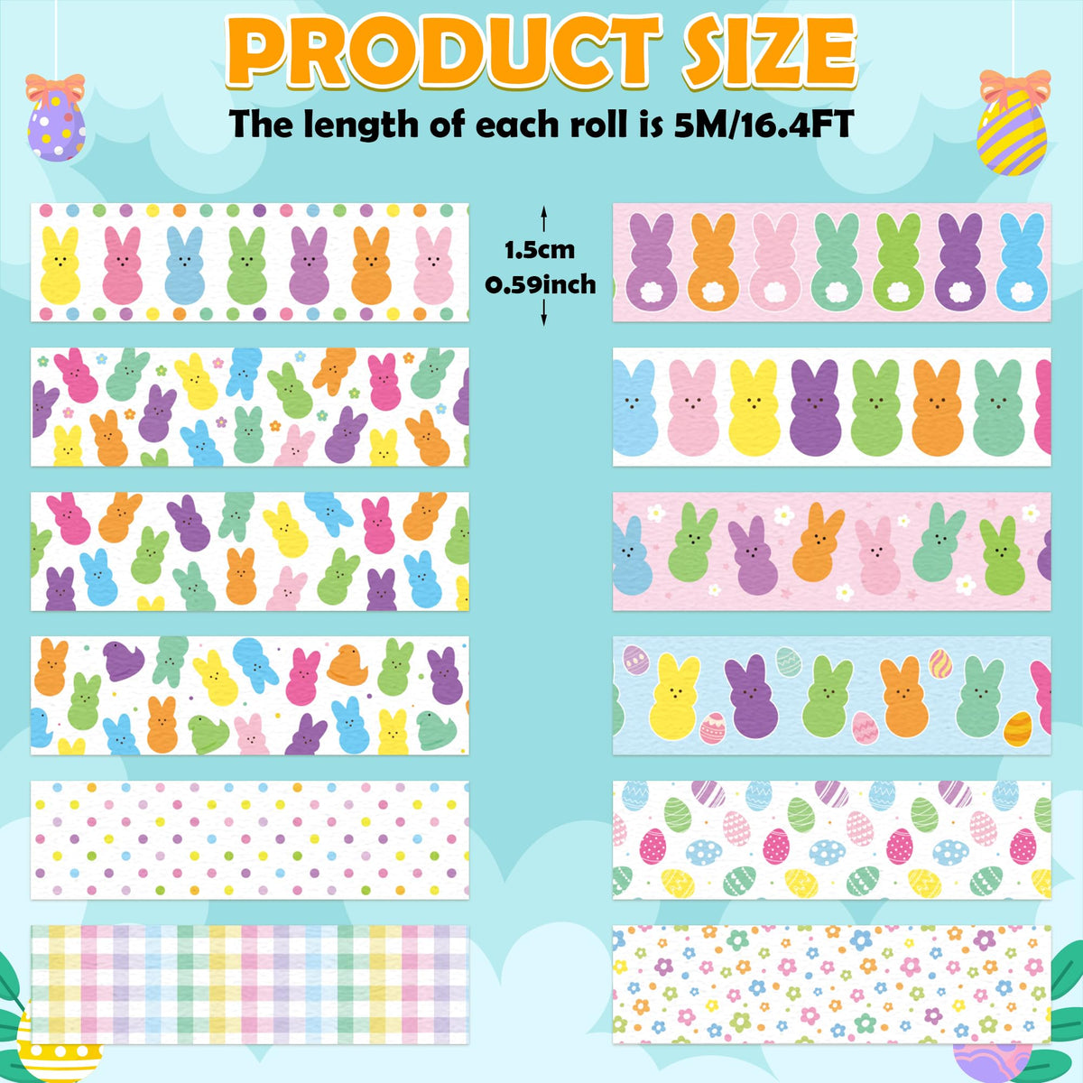 BkeeCten 12 Pcs Cute Bunny Washi Tape Strong Adhesion for Cards DIY Crafts