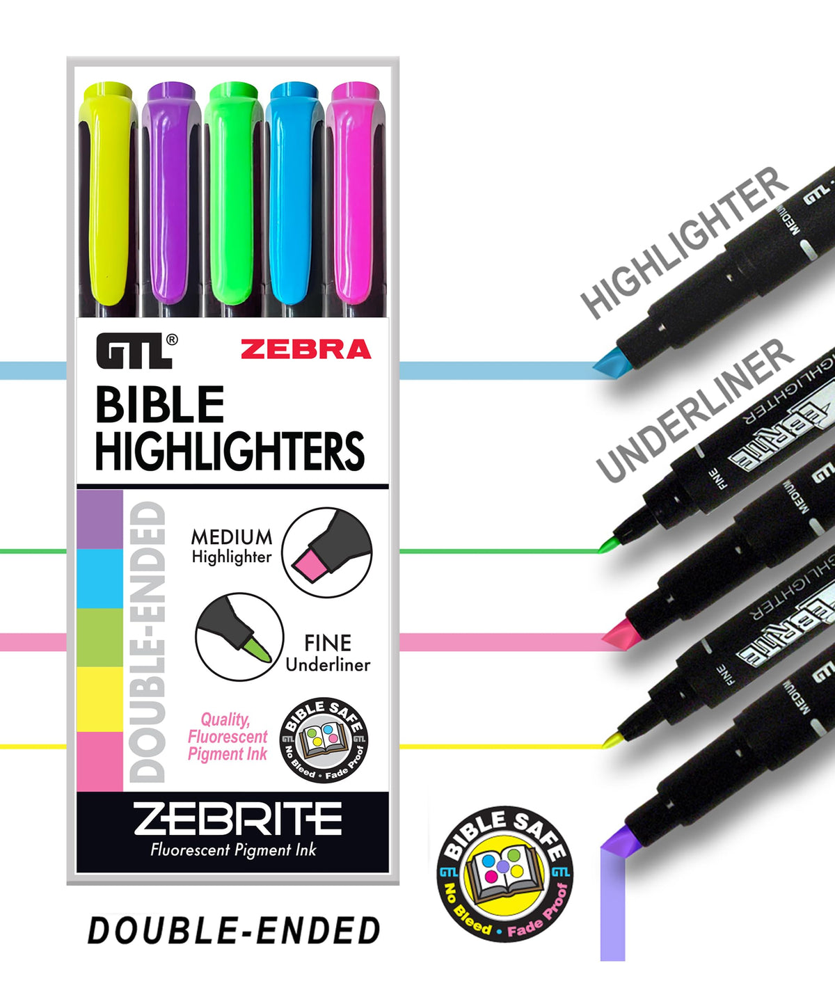 G.T. Luscombe Company, Inc. Zebrite Bible Marking Kit | No Bleed Pigmented Ink | No Fading or