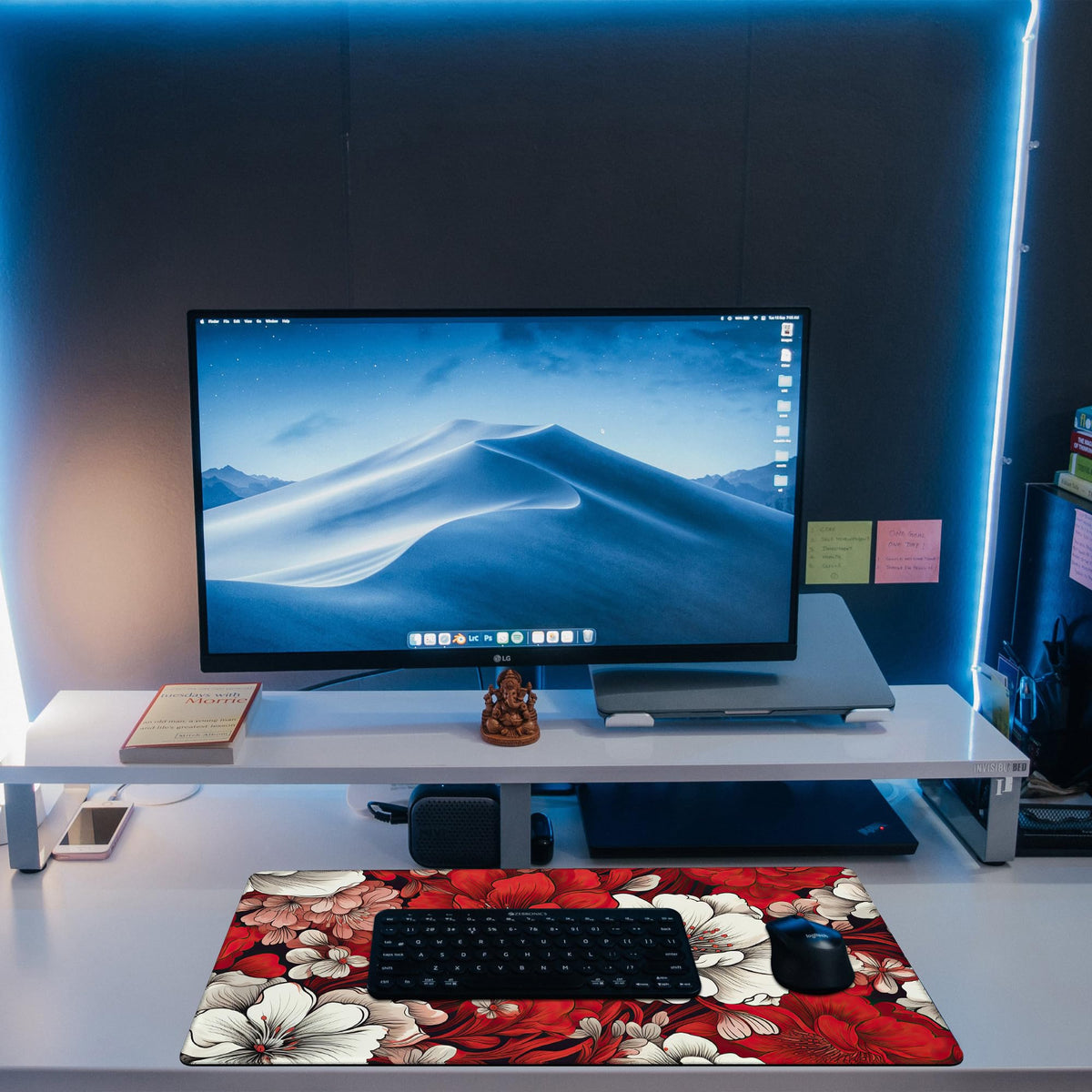 KOAIWPAE Desk Pad, Red and White Flowers Desk Mat, Retro Red Floral Large Gaming Mouse Pad