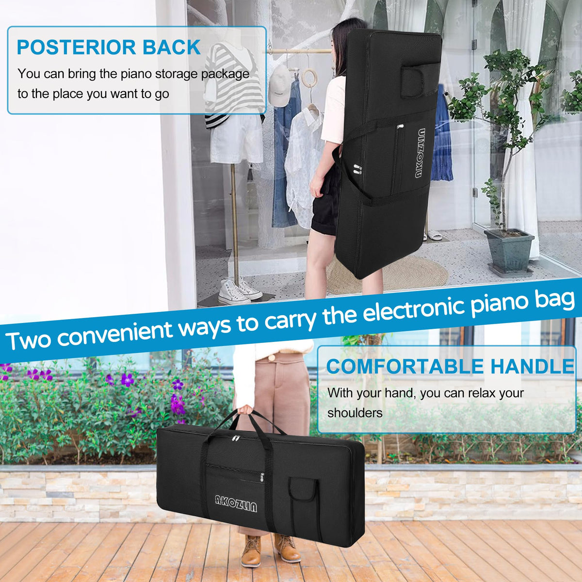 AKOZLIN 61 Keys Portable Padded Keyboard Case,40"x6"x16" Soft Gig Bag