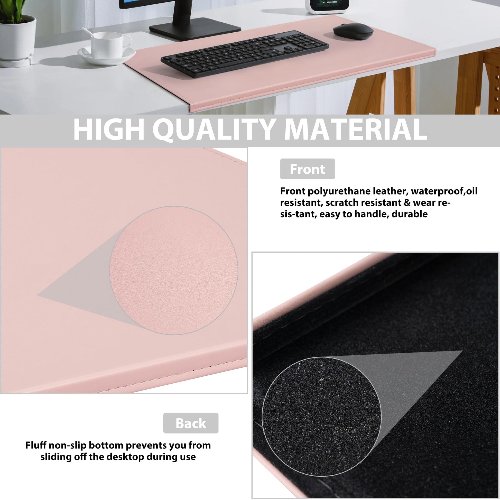 AKOZLIN 27.55”x 15.8" Soft PU Leather Surface Office Desk Mouse Mat Anti-Push Pad with Full Grip