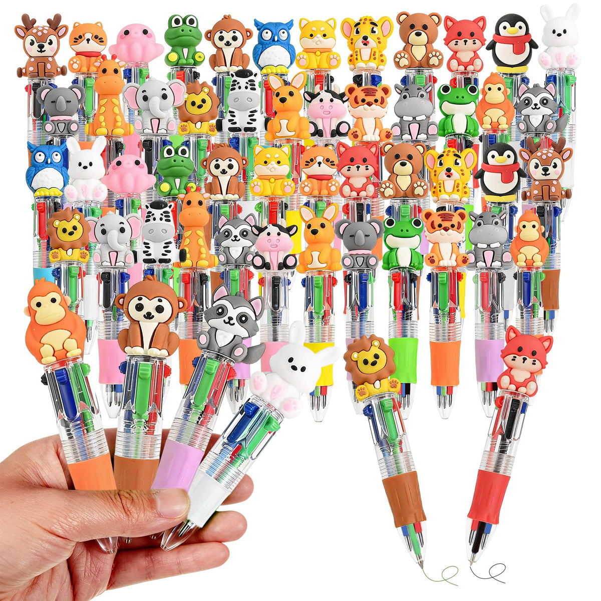 Zhirlyn Animal Party Favors Animal Pens Multicolor Pen in One Cute Fun 4-in-1 Pens Bulk Cool