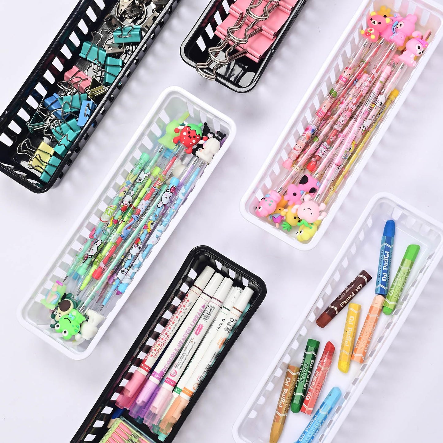 Slim Pencil Organizer Storage Container Color Pencil Marker Crayon Small Plastic Storage Basket