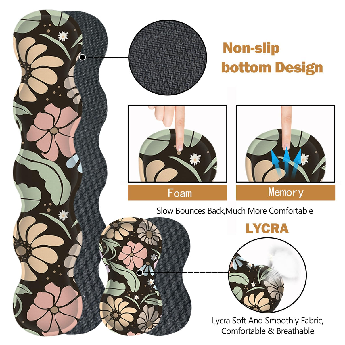 ARTSO Keyboard Wrist Rest Large Mouse Pad Wrist Support,Black Floral 4in1 Keyboard Pad Desk