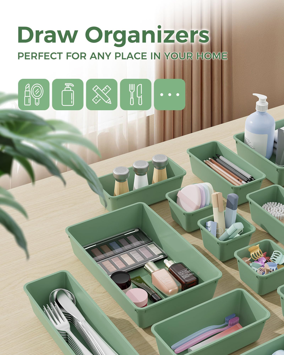 BiuLeon 25 PCS Plastic Drawer Organizers Set, 4-Sizes Vanity and Makeup Organizer, Desk and