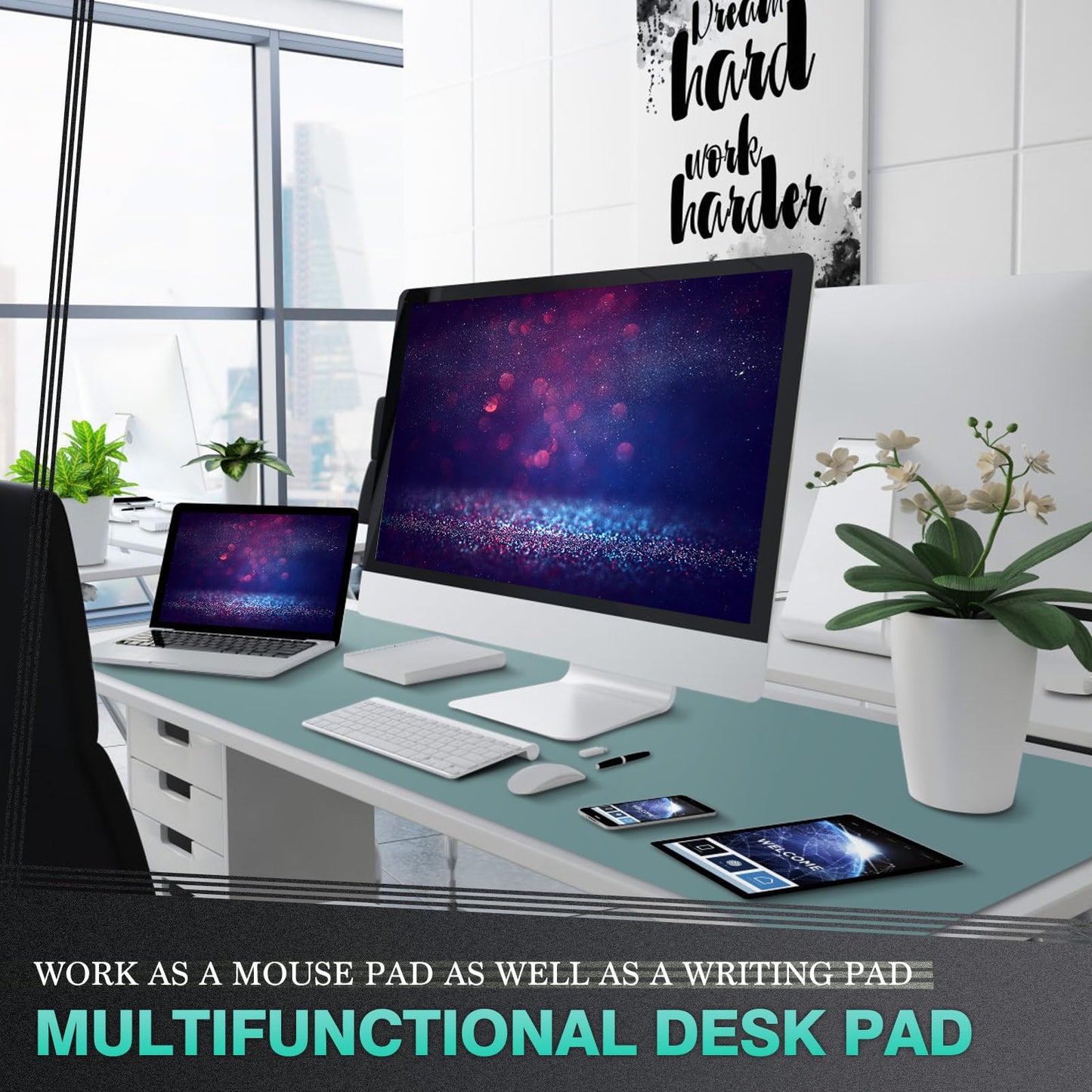 K KNODEL Extra Large Desk Mat, Leather Mouse Pad (47.2"x23.6", Green)