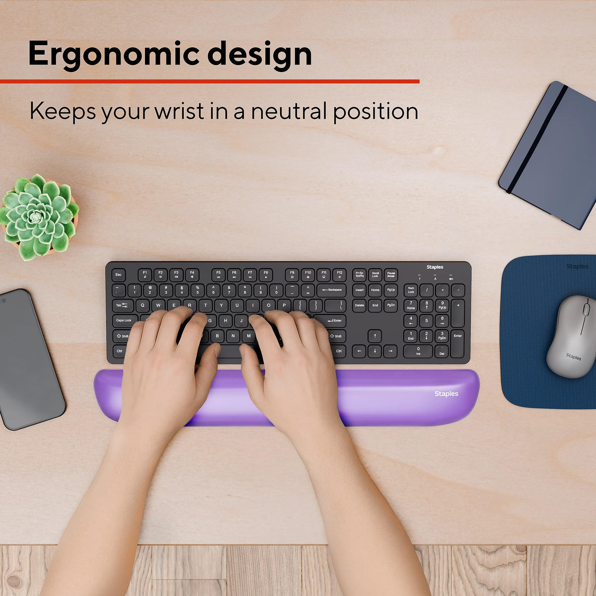 Staples TECH Gel Keyboard Wrist Rest, Non-Slip, Purple Crystal
