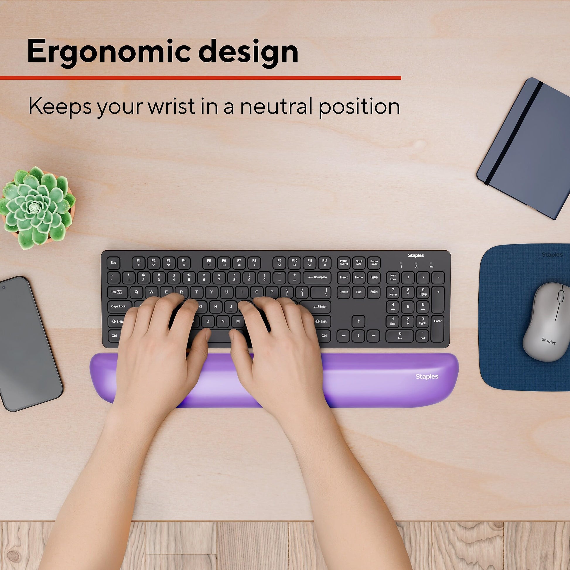 Staples TECH Gel Keyboard Wrist Rest, Non-Slip, Purple Crystal
