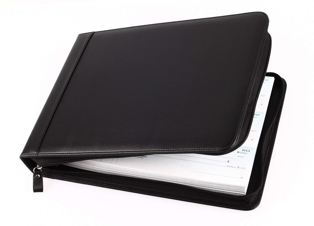 2Fold Zippered Business Checkbook Binder - 7 Ring Binder for Business Checks with Built-in
