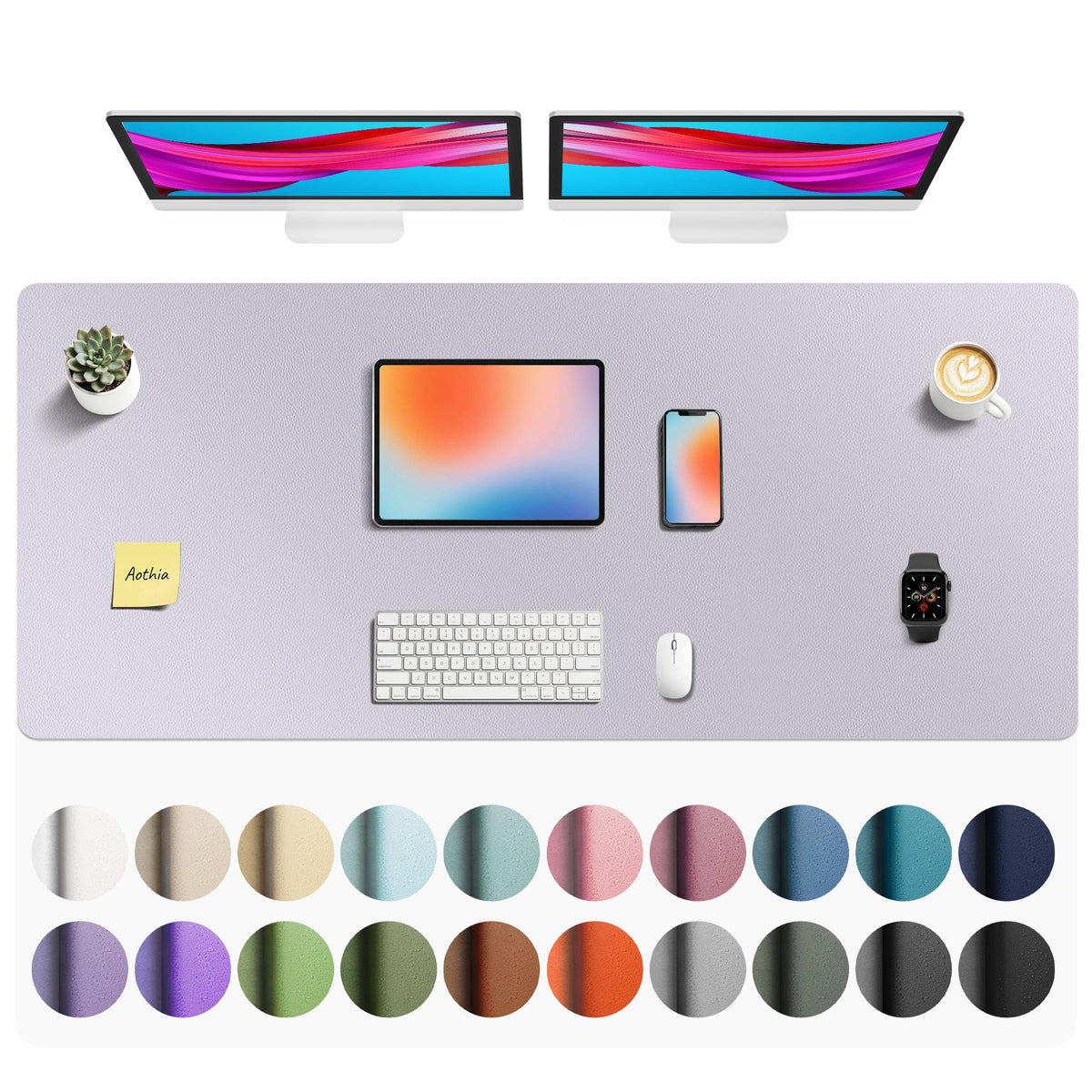 Aothia Faux Leather Desk Mat - Non-Slip PU Leather Desk Blotter, Waterproof Writing Surface, Large
