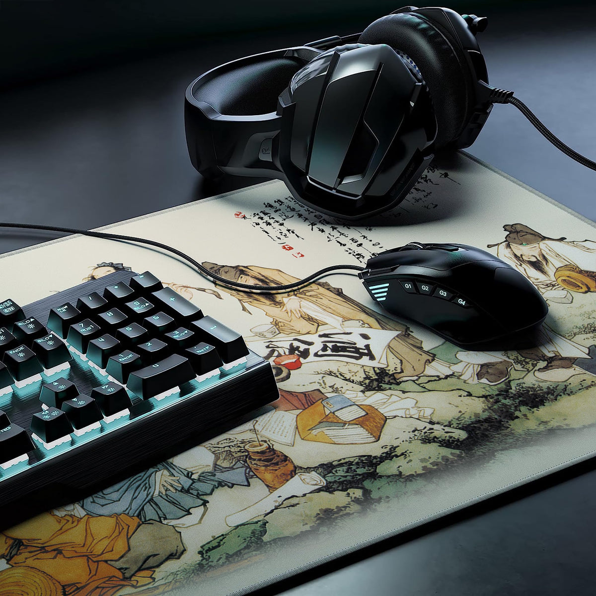 LL-COEUR XXL Landscape Gaming Mouse Pad Computer Keyboard Mat Office Desk Pad (Eight Immortals