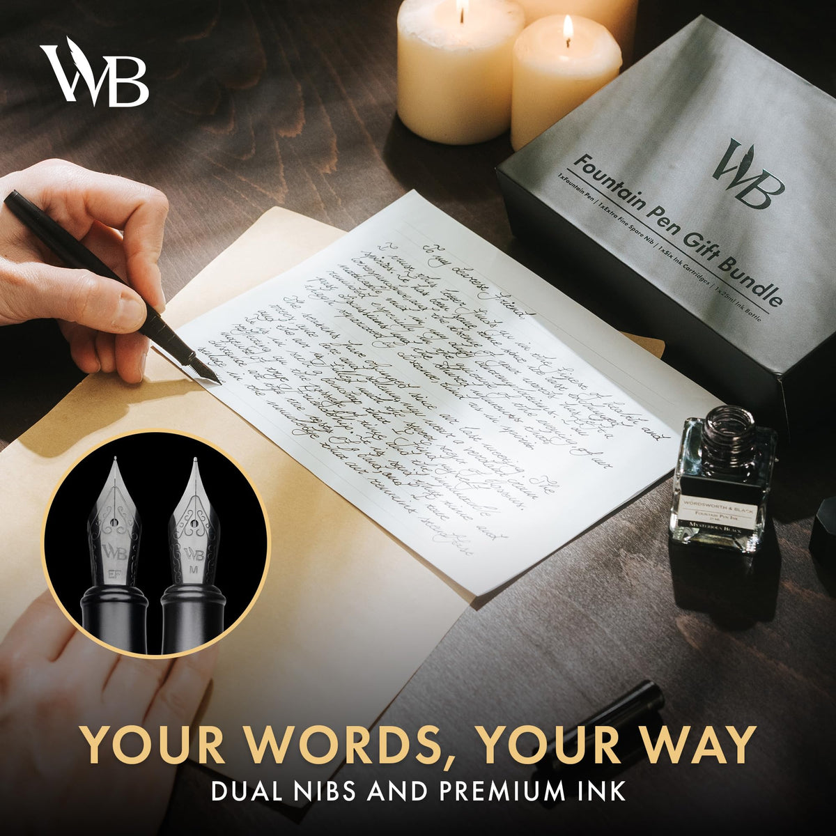 Wordsworth & Black Fountain Pen Gift Set, Medium & Extra Fine Nib,All Black