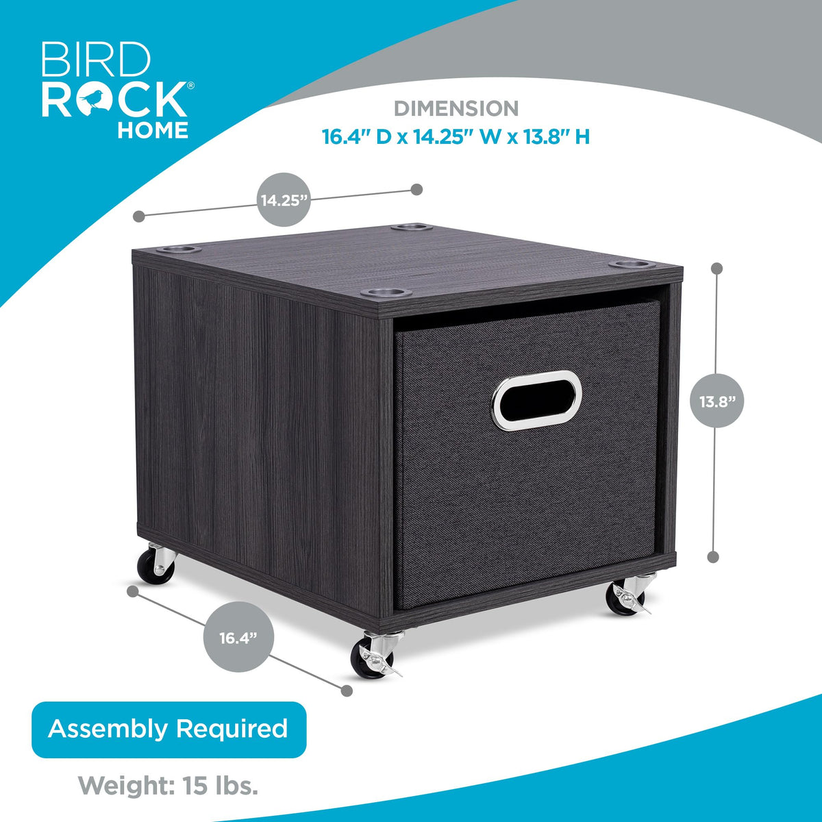 BIRDROCK HOME Rolling File Cabinet – Decorative Storage Shelf w/Removable Bins, Handles, and Wheels