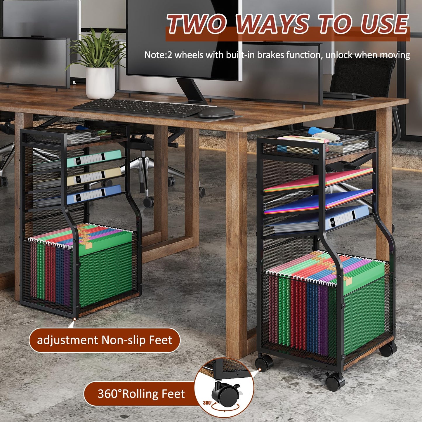 3IngSeagulls Rolling File Cart, 5-Tier Mobile Filing Cabinet on Lockable Wheels, Under Desk