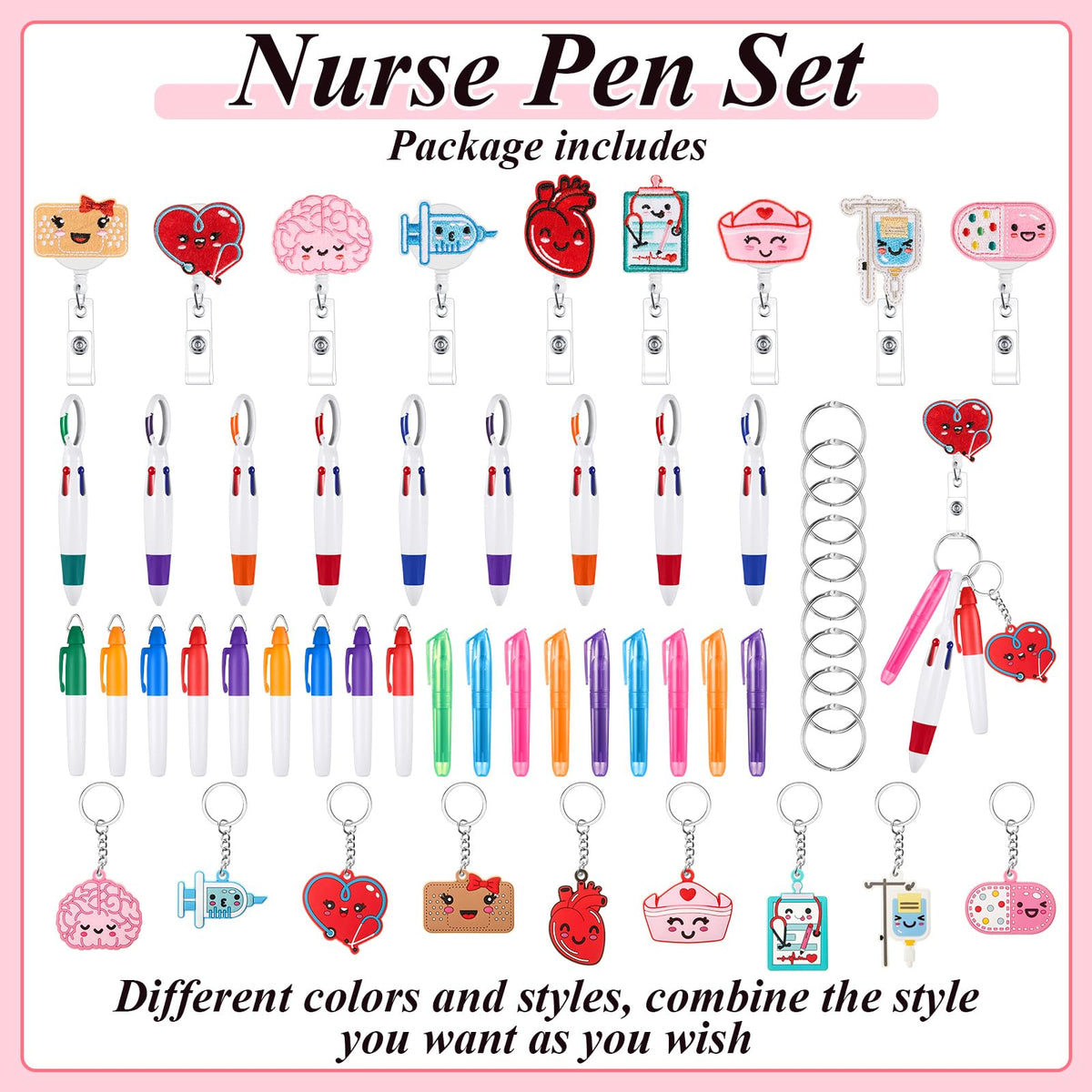 Henoyso Nurse Badge Reel Bulk,54 Pcs,Classic