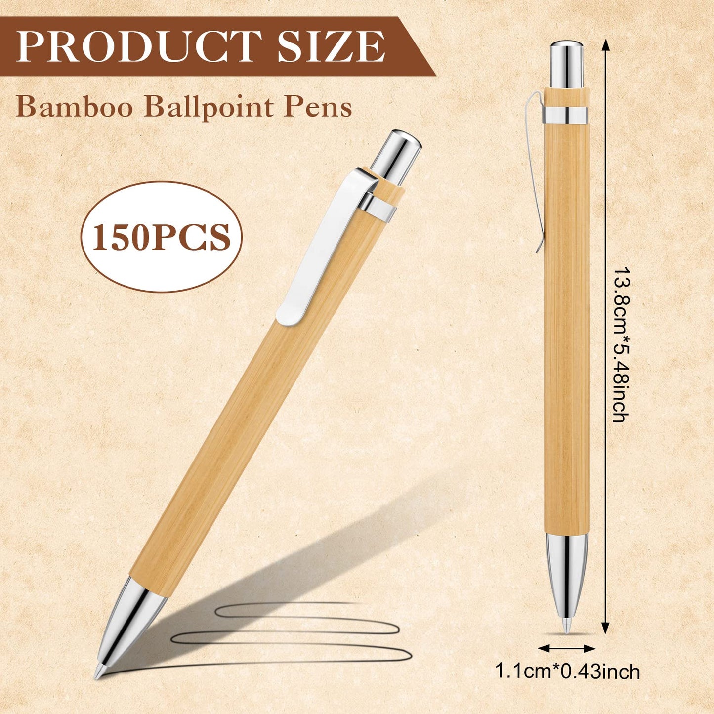 SATINIOR 150 Pcs Bamboo Pen Bulk Engraving Wooden Retractable Pen Ballpoint