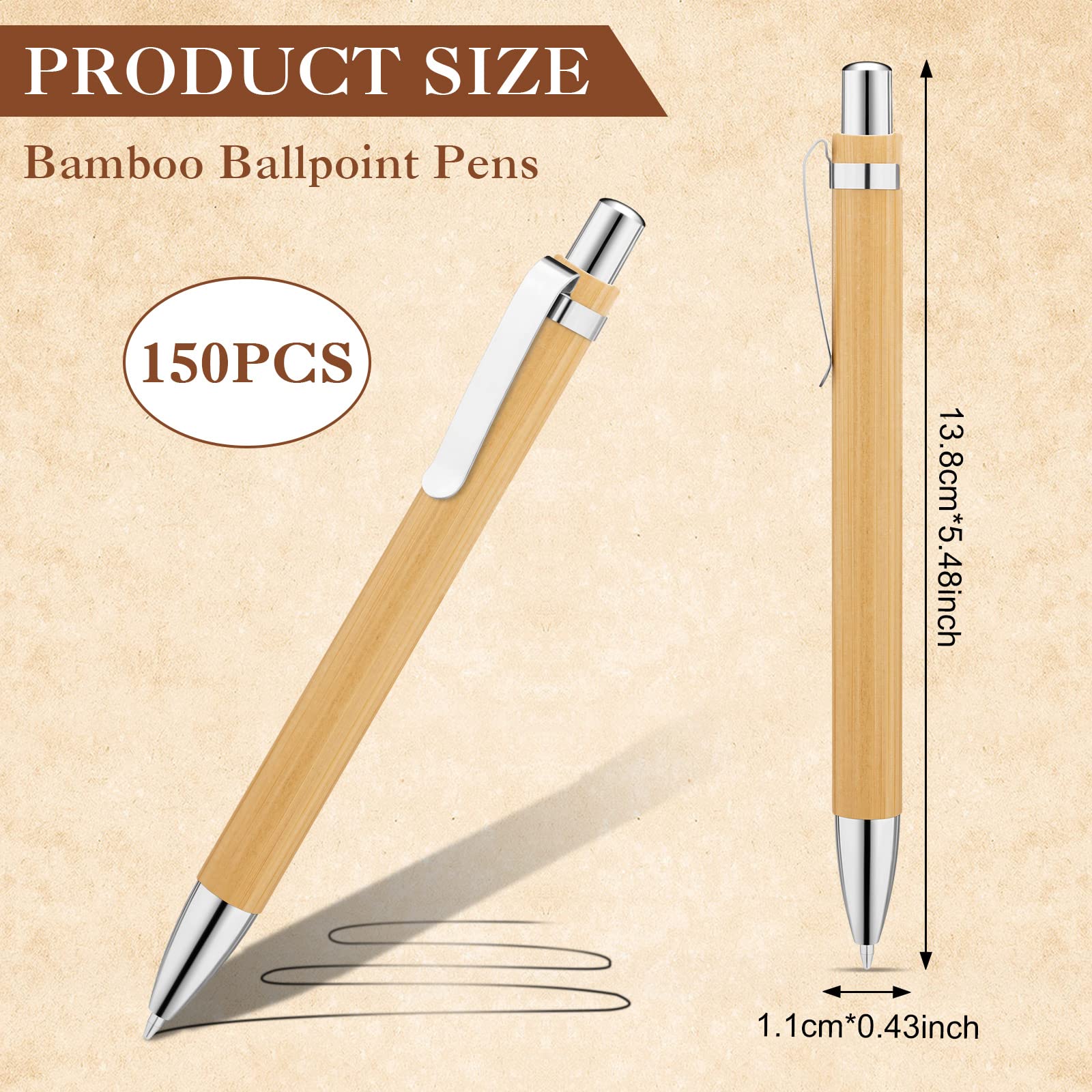 SATINIOR 150 Pcs Bamboo Pen Bulk Engraving Wooden Retractable Pen Ballpoint