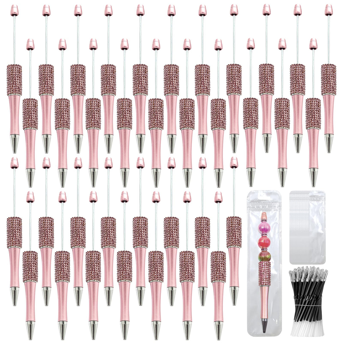 DASTTUIS 75 Pcs DIY Diamond Beadable Pen Kit - 25 Plastic Rhinestone Beaded Pens Bulk with Refills
