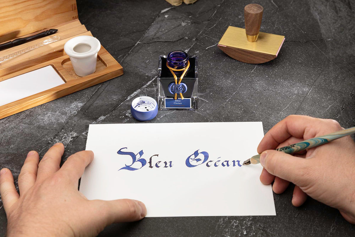 J. Herbin 1670 Anniversary Inks - Gold Sheen 50 ml Bottled - Blue Ocean (Deep Blue Ink)