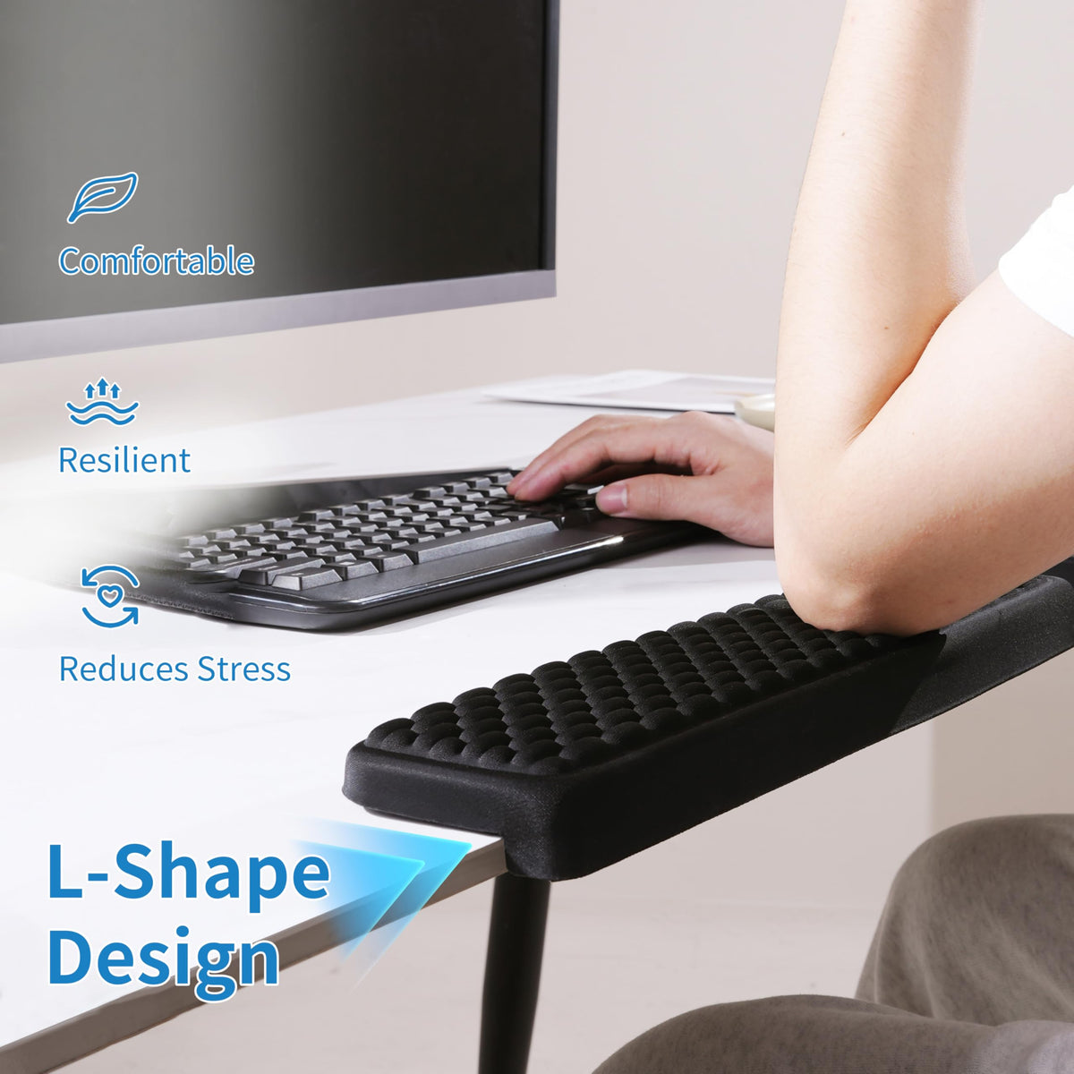 MEKASS L-Shaped Desk Elbow Pad for Desk, Memory Foam Elbow Support Padding with Non-Slip, Ergonomic