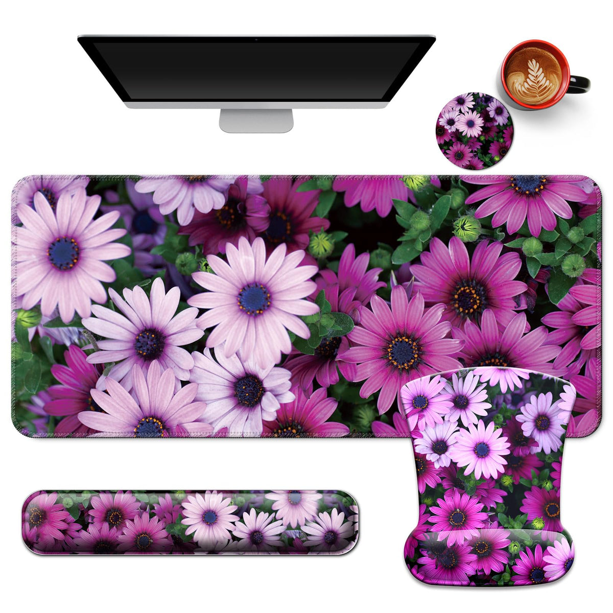 VINEBURY Desk Mat Set Keyboard and Mouse Pad with Wrist Rest Support