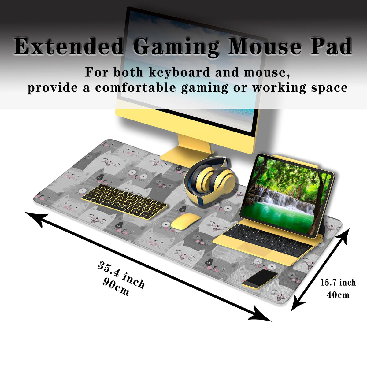 Samgula Keyboard Mouse Pad Funny Gray Cats, Large Mousepads Computer Desk Mat, XXL Gaming Mouse Pad