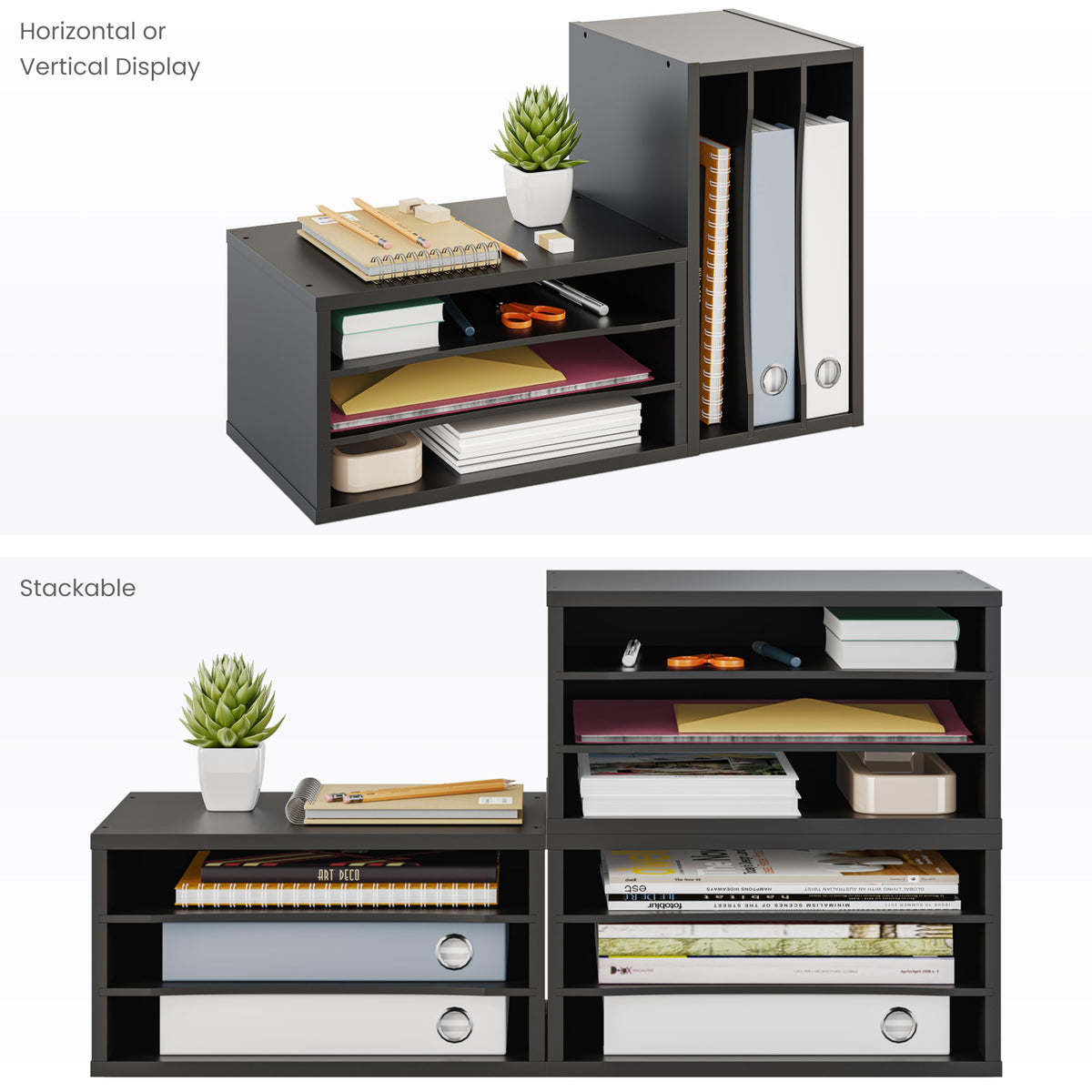Ballucci File Organizer, 3-Tier Document Paper Sorter, Stackable Wood Desk Organizer, Mail Sorter