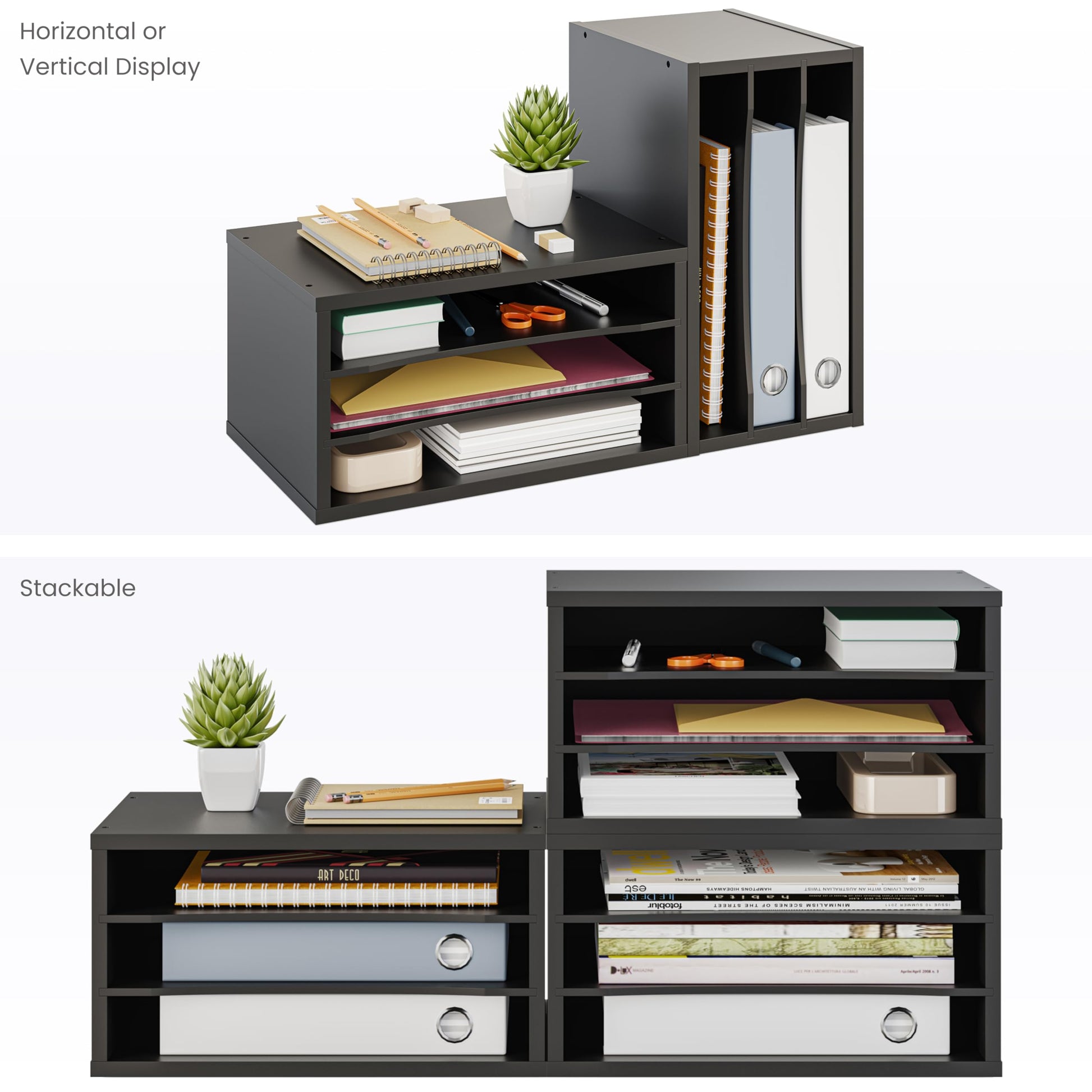 Ballucci File Organizer, 3-Tier Document Paper Sorter, Stackable Wood Desk Organizer, Mail Sorter