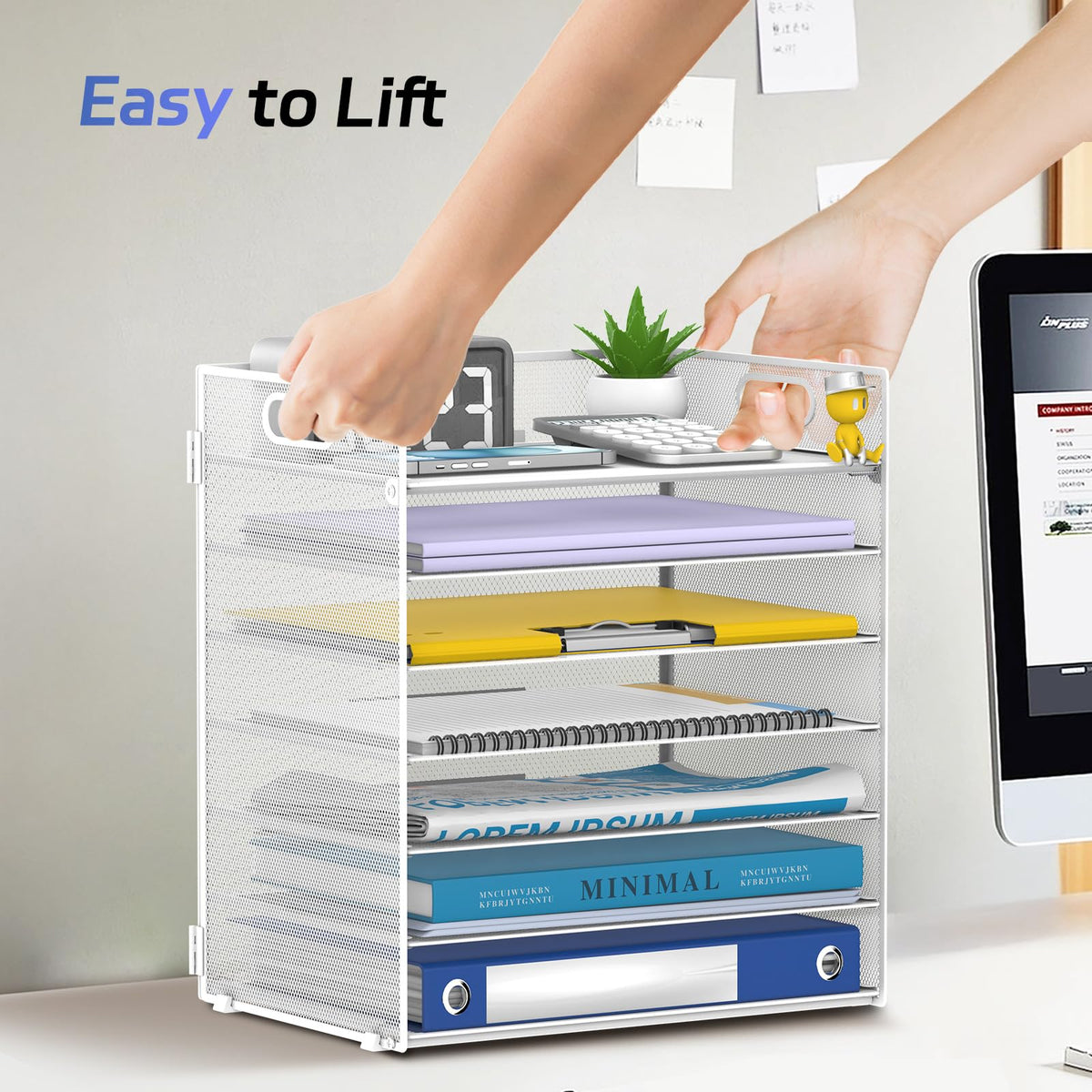 ReePlan 7 Tier Paper Organizer for Desk with Letter Trays & Handle White