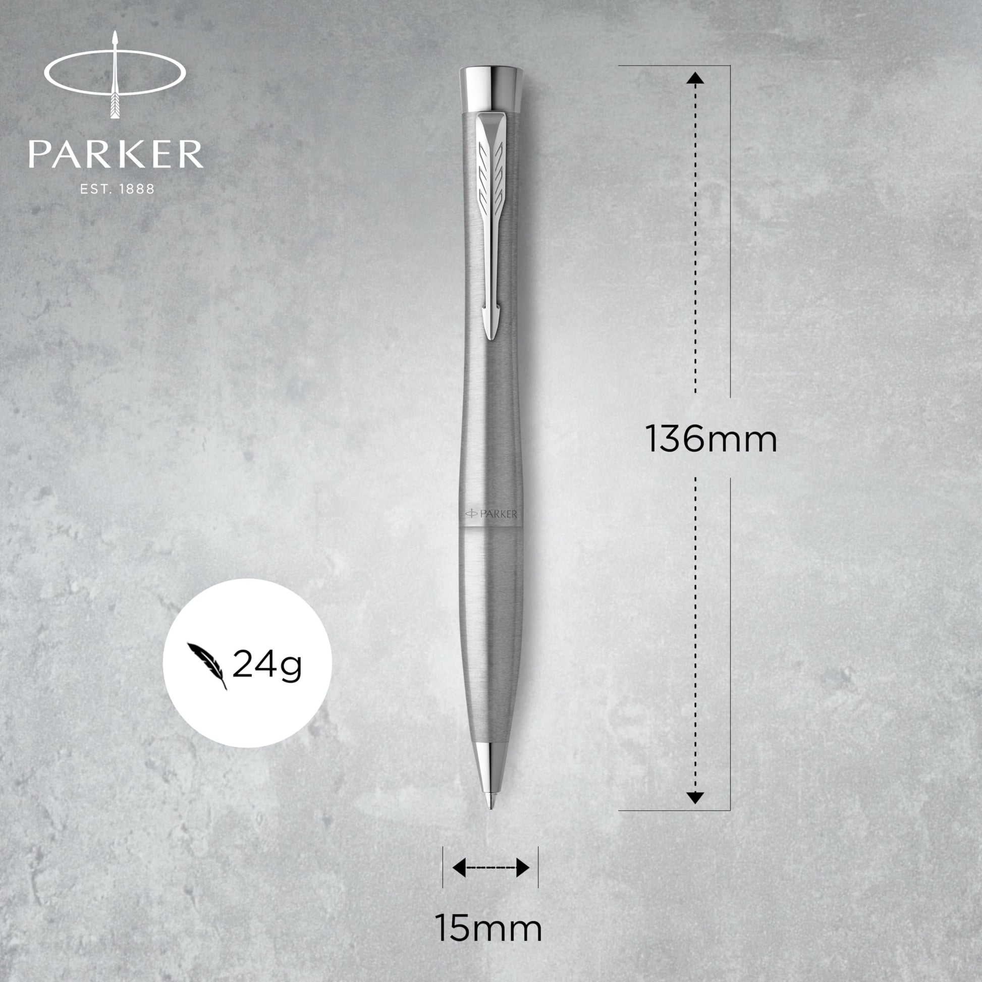 Parker Urban Twist Ballpoint Pen | Metro Metallic with Chrome Trim | Medium Point Blue Ink Refill |