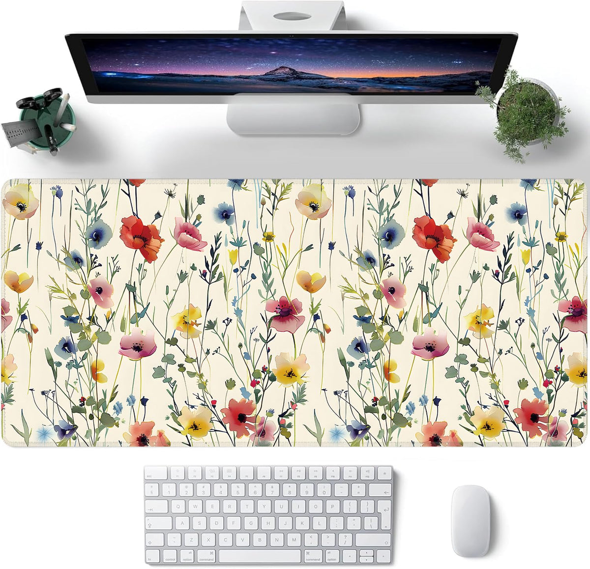 Wild Flowers Large Mouse Pad,Gaming Keyboard Desk Pad,Extended Mouse Mat Non-Slip Rubber Base with