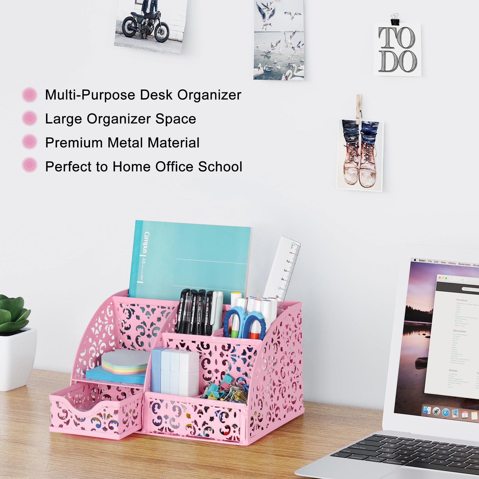 EasyPAG Desk Organizer and Pen Holder for Desk, Mesh Office Supplies Storage Caddy with Drawer for