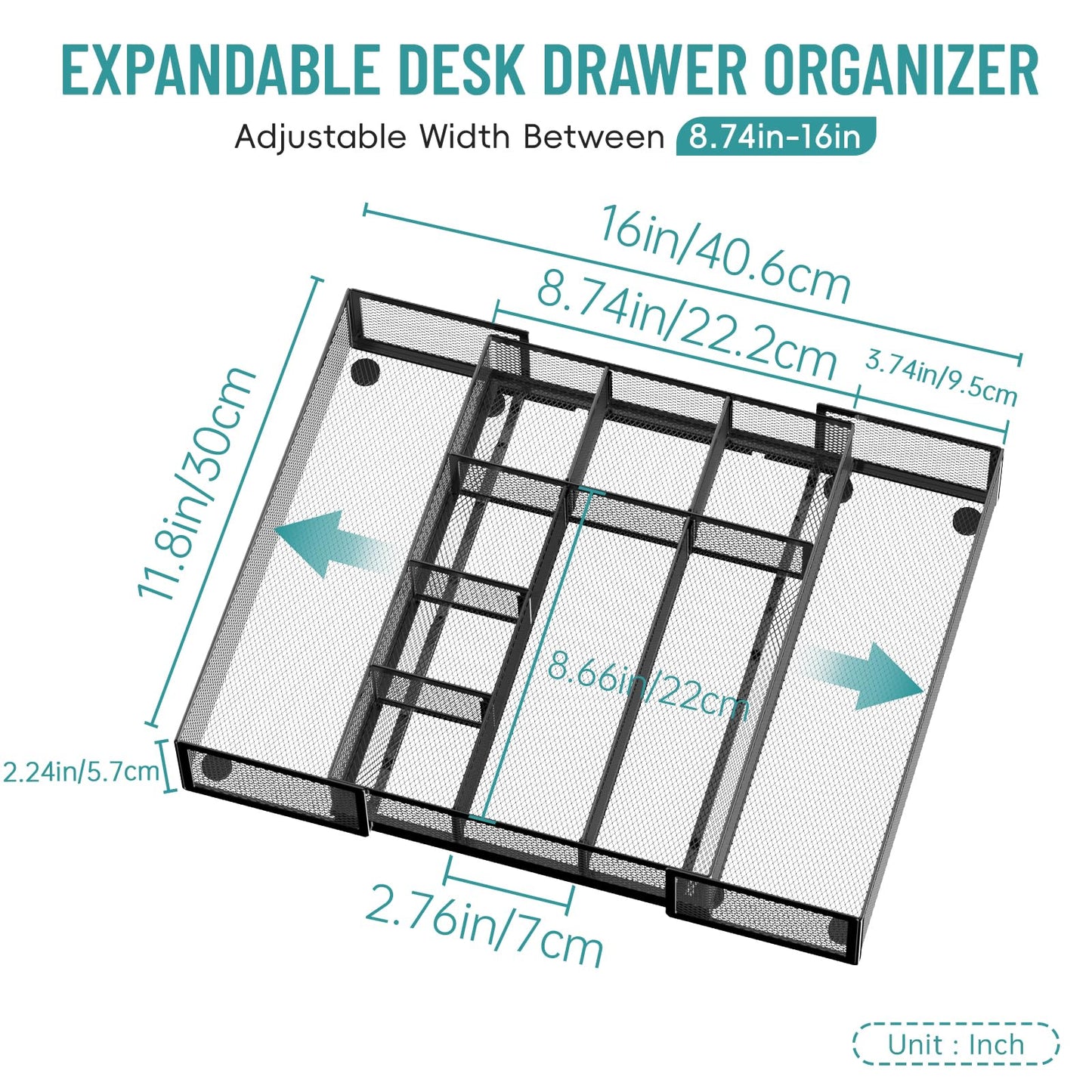 ReePlan 2 Pack Expandable Desk Drawer Organizer, 10 Compartments, Black