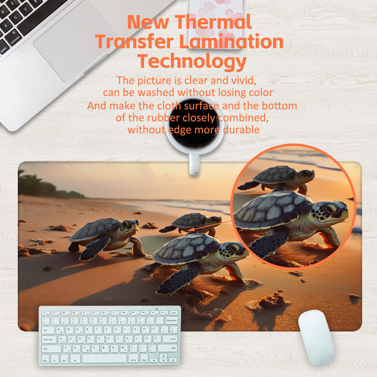 KOAIWPAE Large Gaming Mouse Pad for Desk, Baby Turtles On Beach Desk Mat, Cute Sea Turtle Desk Pad