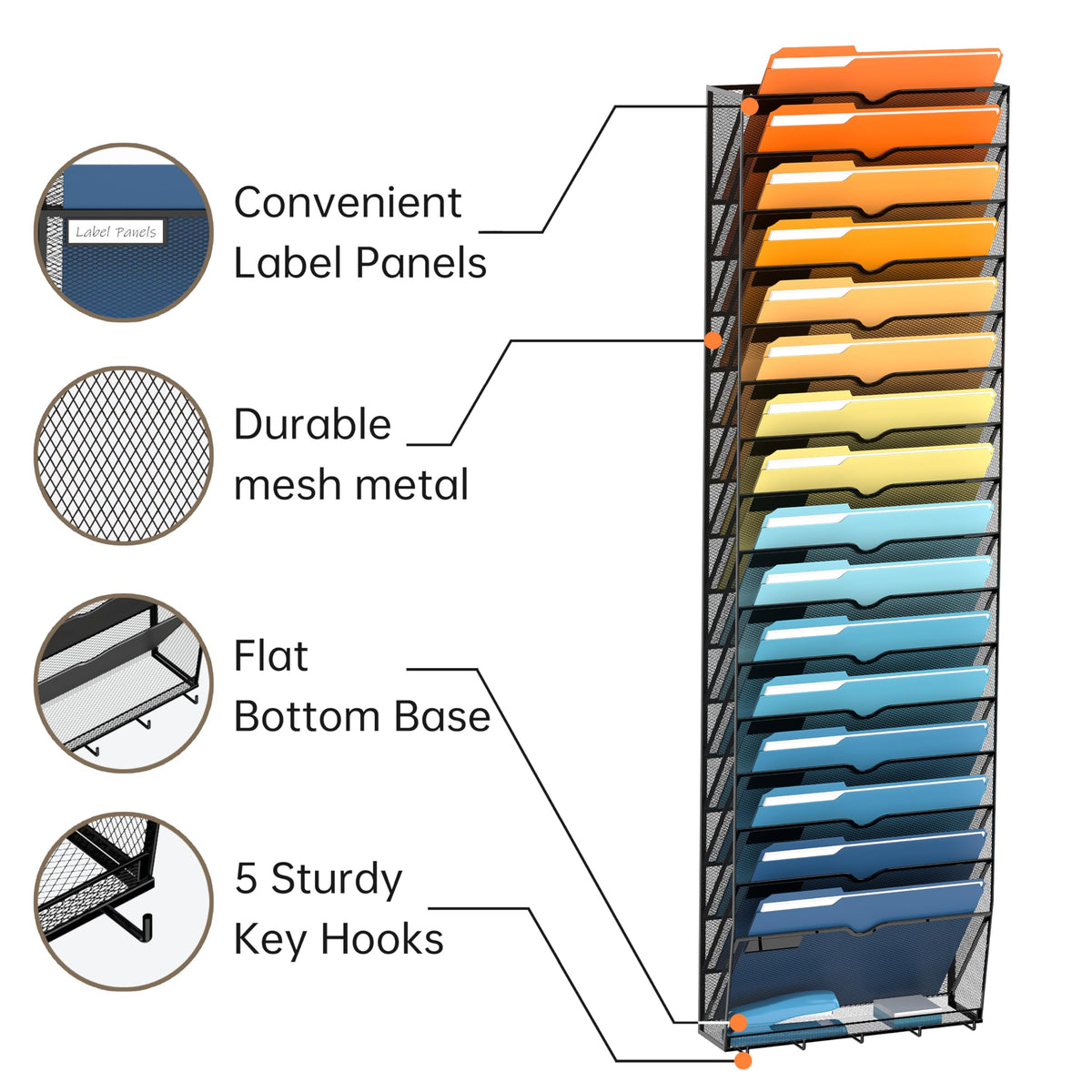 17-Tier Hanging Wall File Organizer with Hooks for Office Organization
