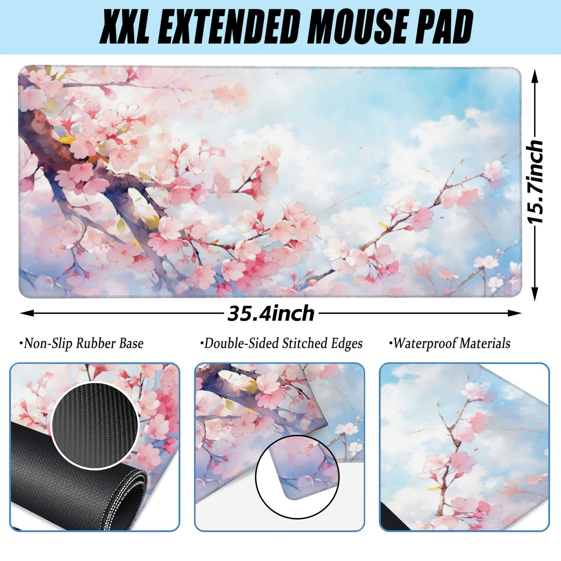 Large Gaming Mouse Pad for Desk,Cherry Blossom Tree Desk Mat for Desktop,Watercolor Floral Desk