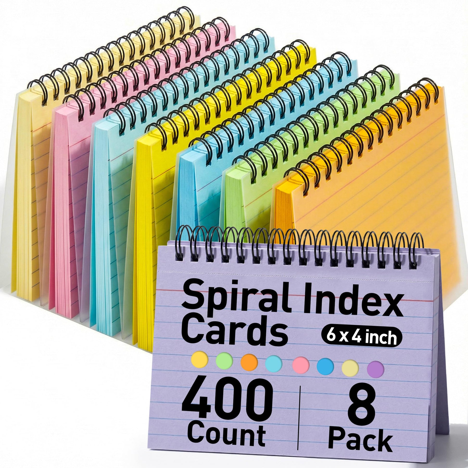Koogel 400PCS Spiral Index Cards 4x6, Flash Cards for Studying, Colored