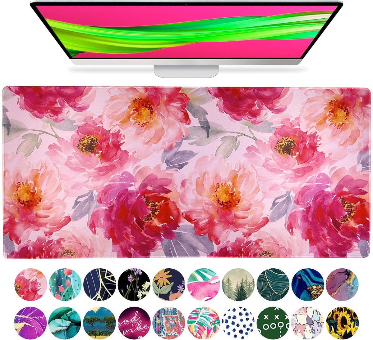 French KOKO Large Mouse Pad Desk Mat 15" x 30" – Extended Floral Desk Protector for Keyboard &