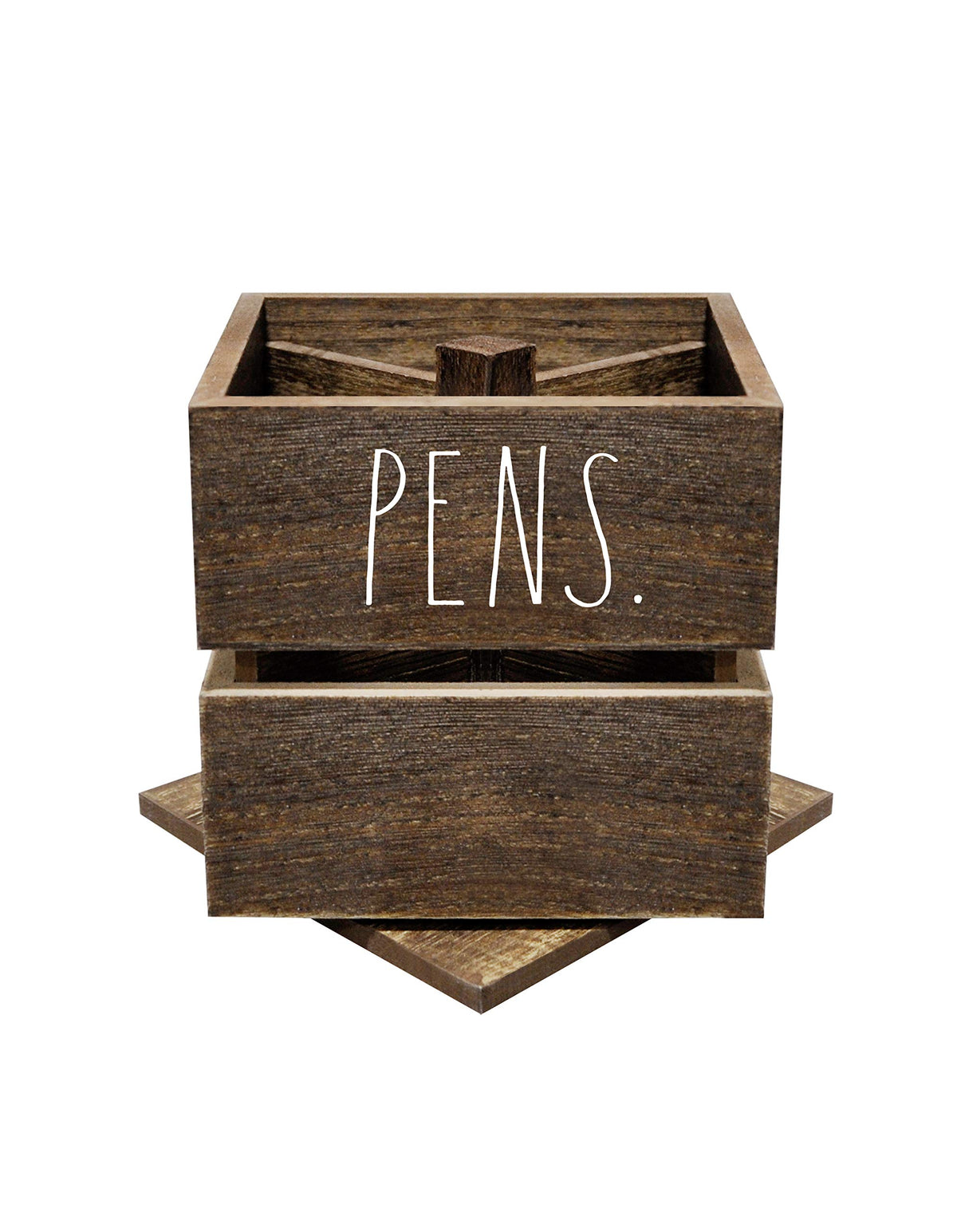 Rae Dunn Pencil Cup - Wooden Pen Holder Desktop Organizer - Small Rustic Wood Desk Top Caddy for
