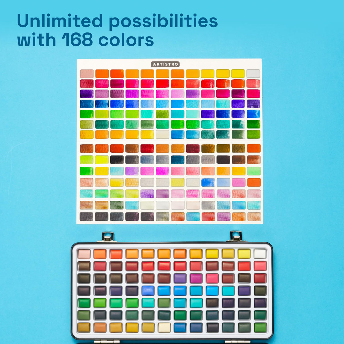 ARTISTRO Deluxe Watercolor Paint Set with Palette & Brush Pens - 168 Colors