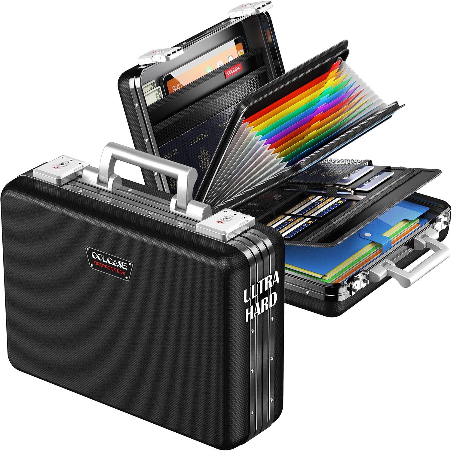 COLCASE Fireproof Document Box with Aluminum Frame - Ultra Hard Box