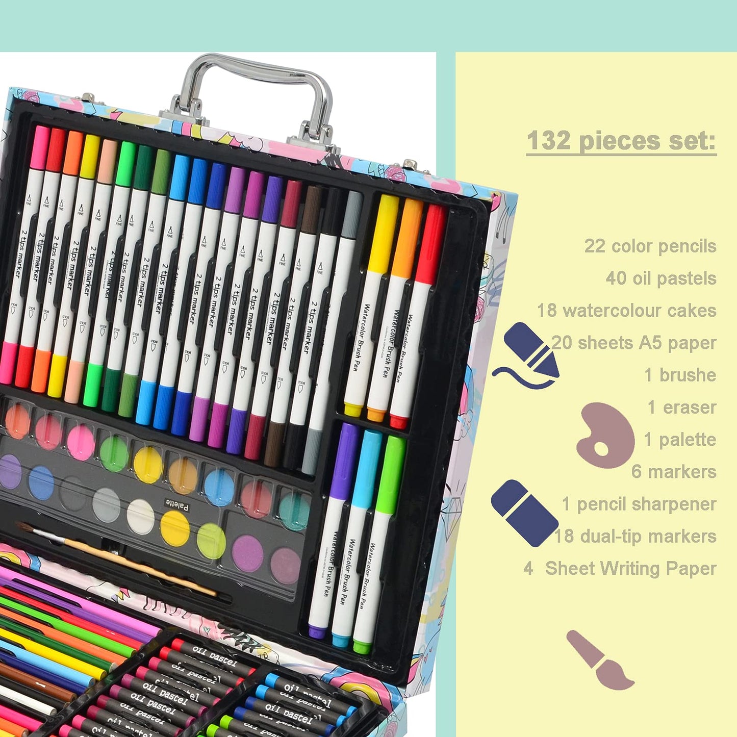 Darnassus 132-Piece Art Set, Deluxe Professional Color Set, Creating Gift Box, Art Set Crafts