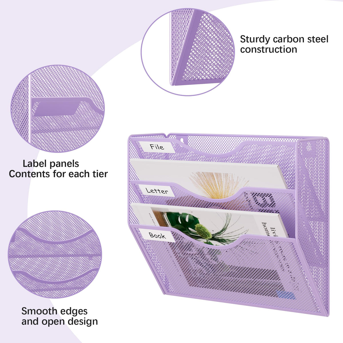EasyPAG 3 Pocket Mesh Wall File Organizer, Hanging Paper Folder Holder with Classify Label
