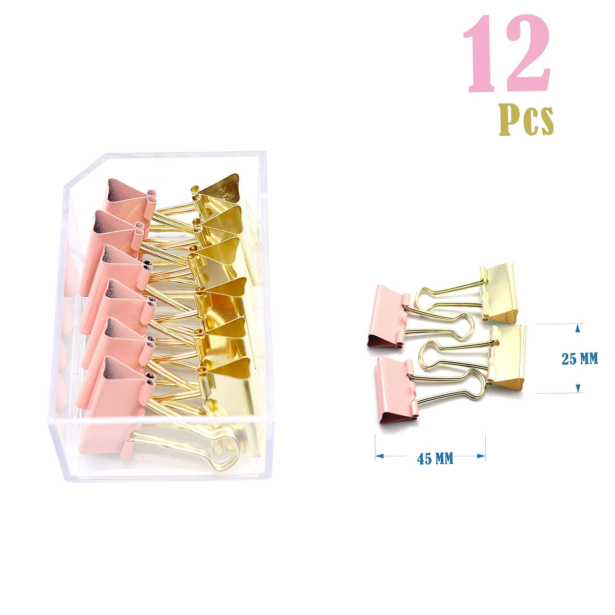 Gold Pink Binder Clips and Paper Clips Set (3-in-1 Boxed), for Office School Supplies Teachers