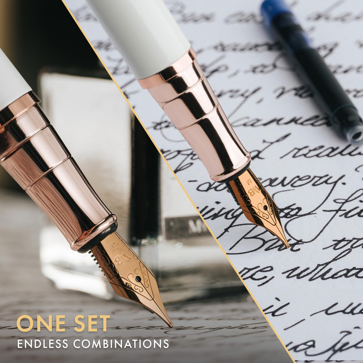 Wordsworth & Black Fountain Pen Gift Set, Medium & Extra Fine Nib, White Rose