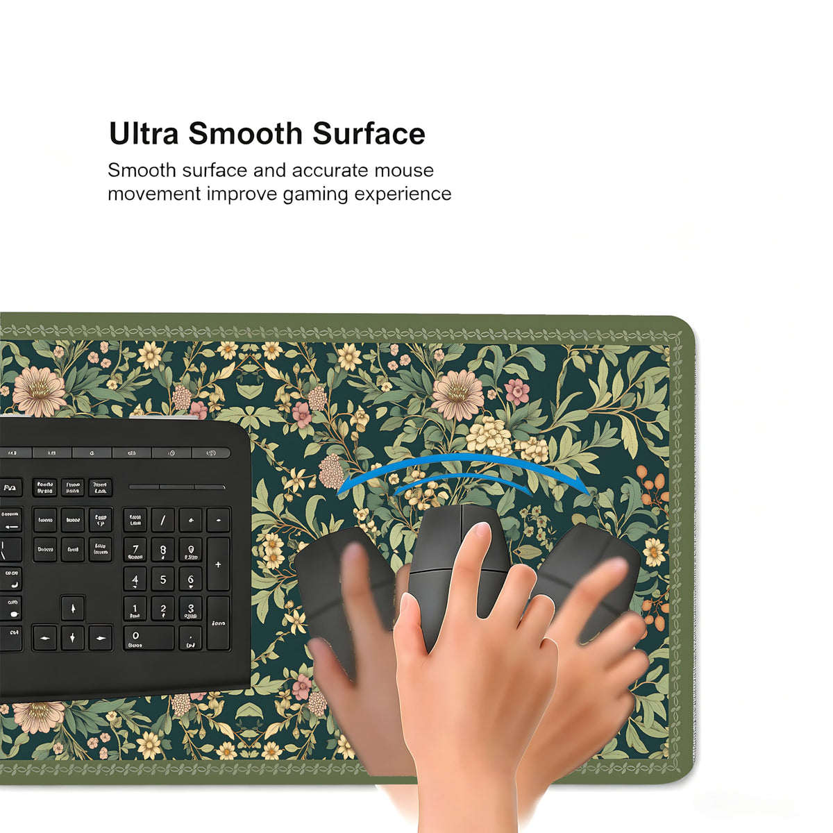 Cute Floral Aesthetic Dahlia Gaming Mouse Pad, Dark Green Rug Desk Mat with Anti-Slip Base &